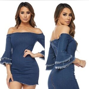 Missguided Blue Off-Shoulder Mini Dress